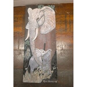 Ruane Manning 3D Elephant Mother and Baby Wall Plaque Wall Art 10" x 4"